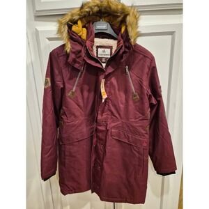 Legendary Whitetails Womens Anchorage Parka Maroon Herringbone Faux Fur Hood MD